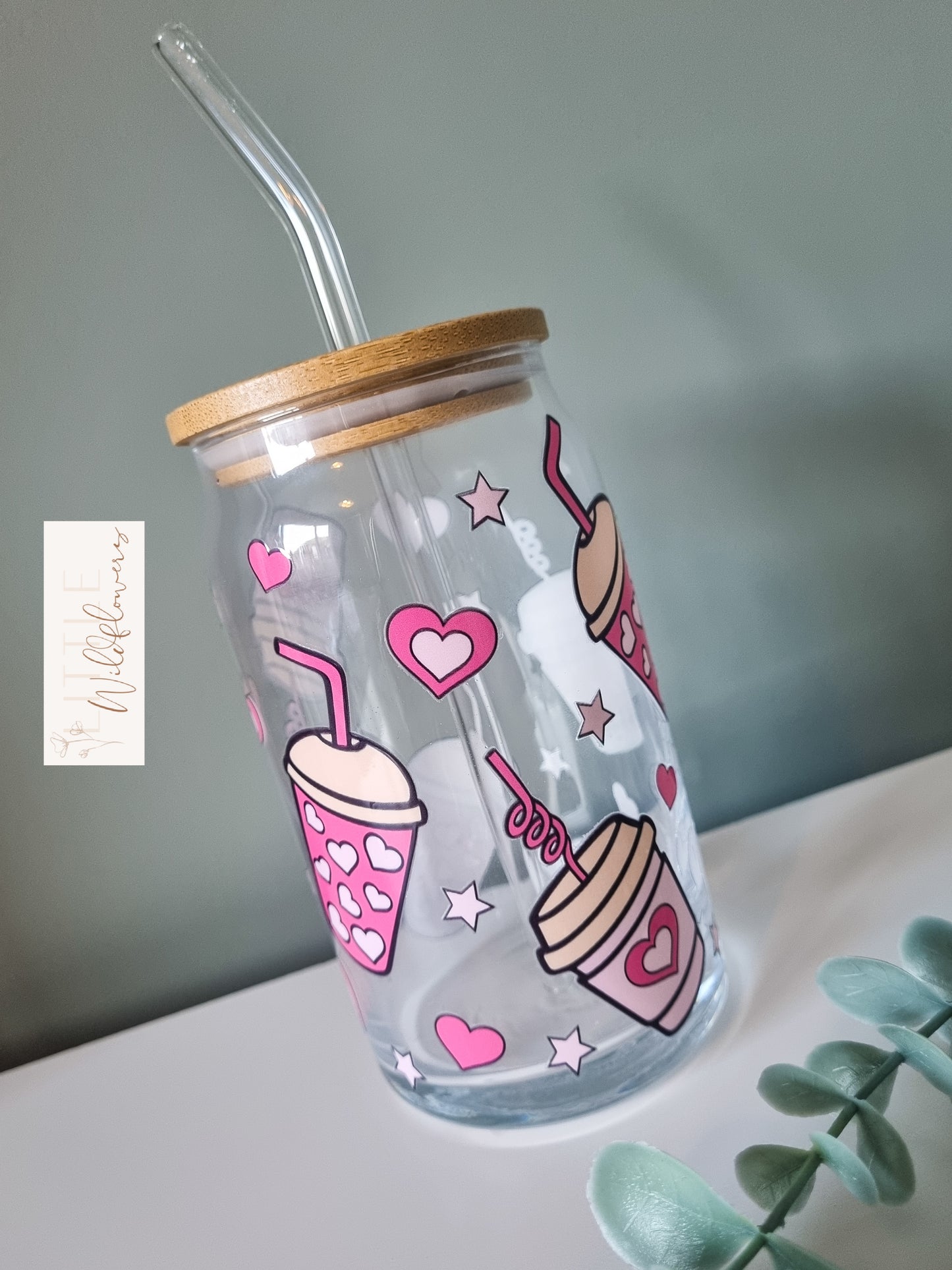 Glass Can Tumbler with Bamboo Lid & Straw