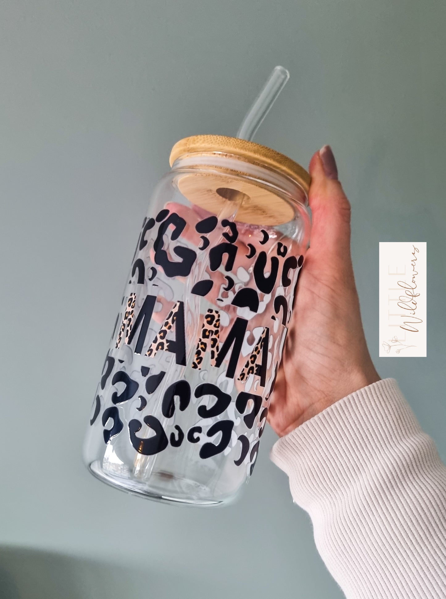 Mama Leopard Print Glass Cup