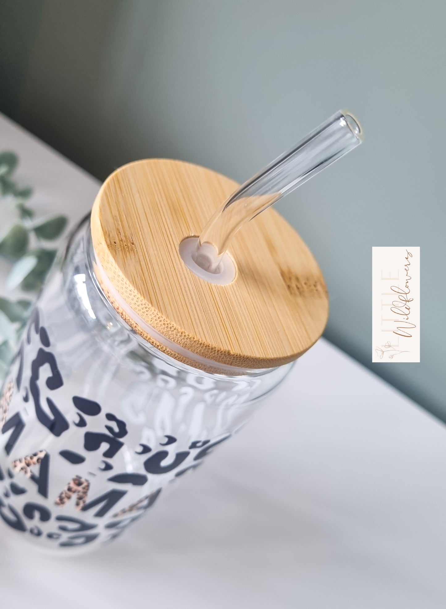 Glass Can Tumbler with Bamboo Lid & Straw