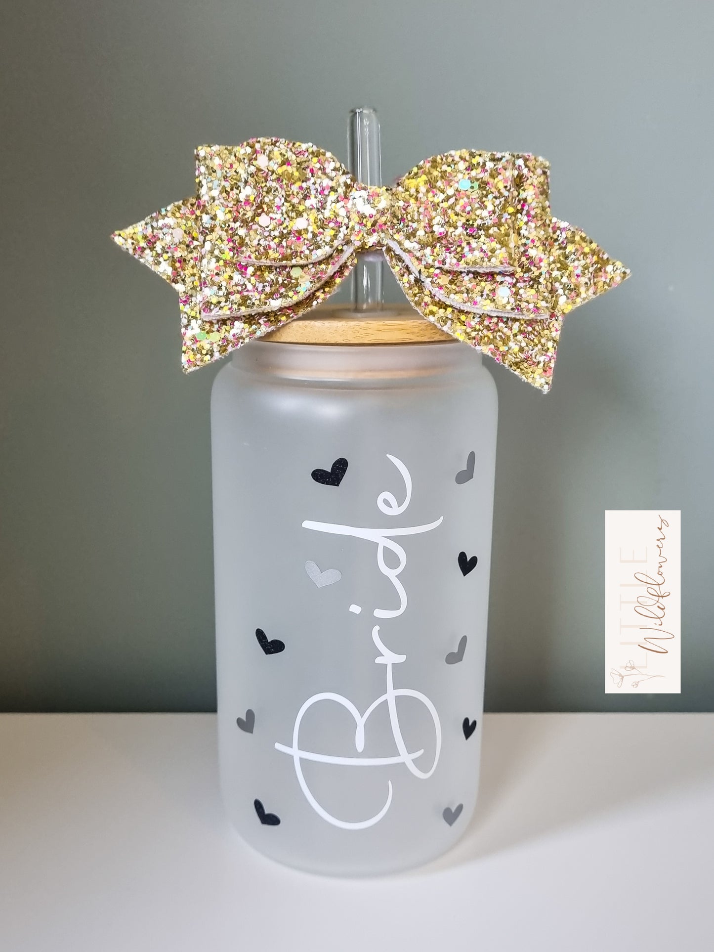 Bridal Frosted Glass Cup With Bow Topper