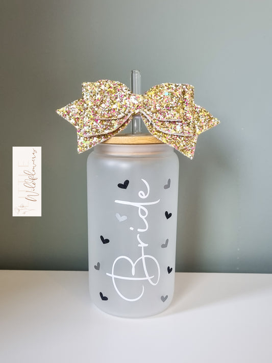 Bridal Frosted Glass Cup With Bow Topper