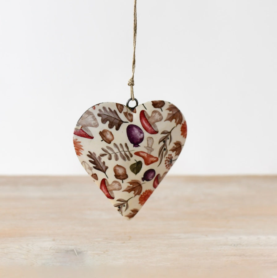 Autumnal Print Hanging Metal Heart